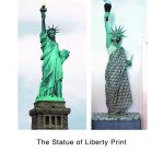 STOPM_2020_545g: two images - left is a photograph of the Statue of Liberty, right is Valerie dressed up as the Statue of Liberty. Text underneath says 'The Statue of Liberty Print'. Thumbnail